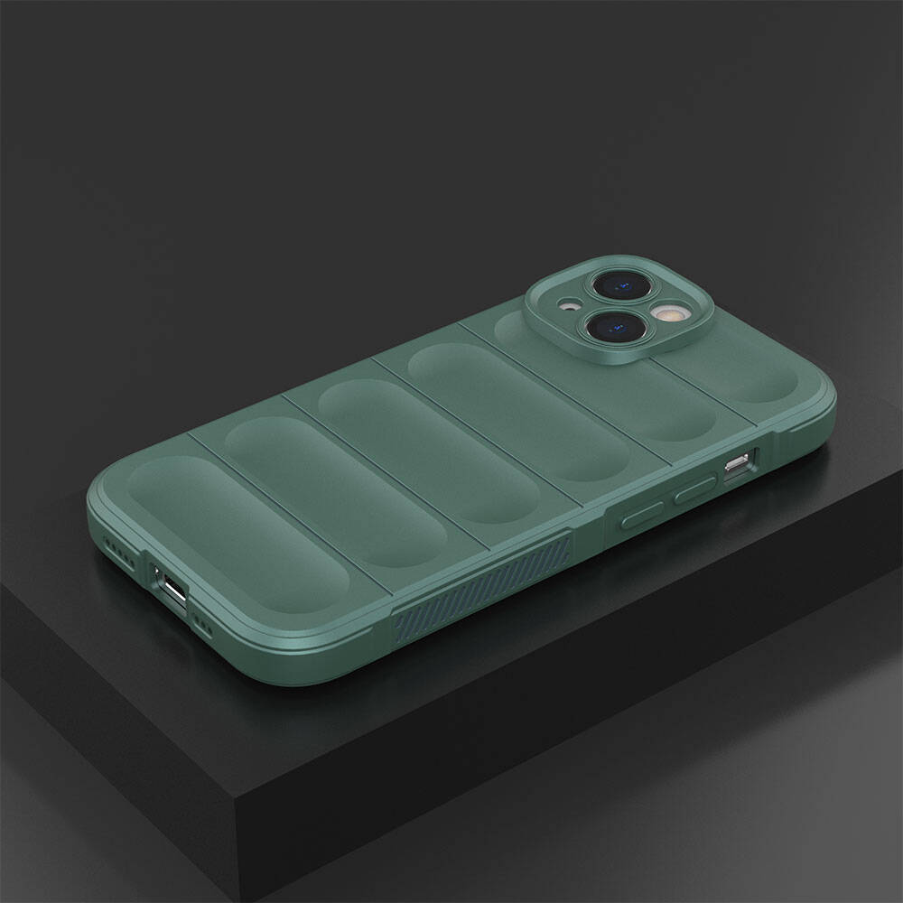 Apple iPhone 14 Kılıf Esnek TPU Oyuklu Arka Yüzey Tasarımlı Zore Etnik Silikon Kapak Koyu Yeşil