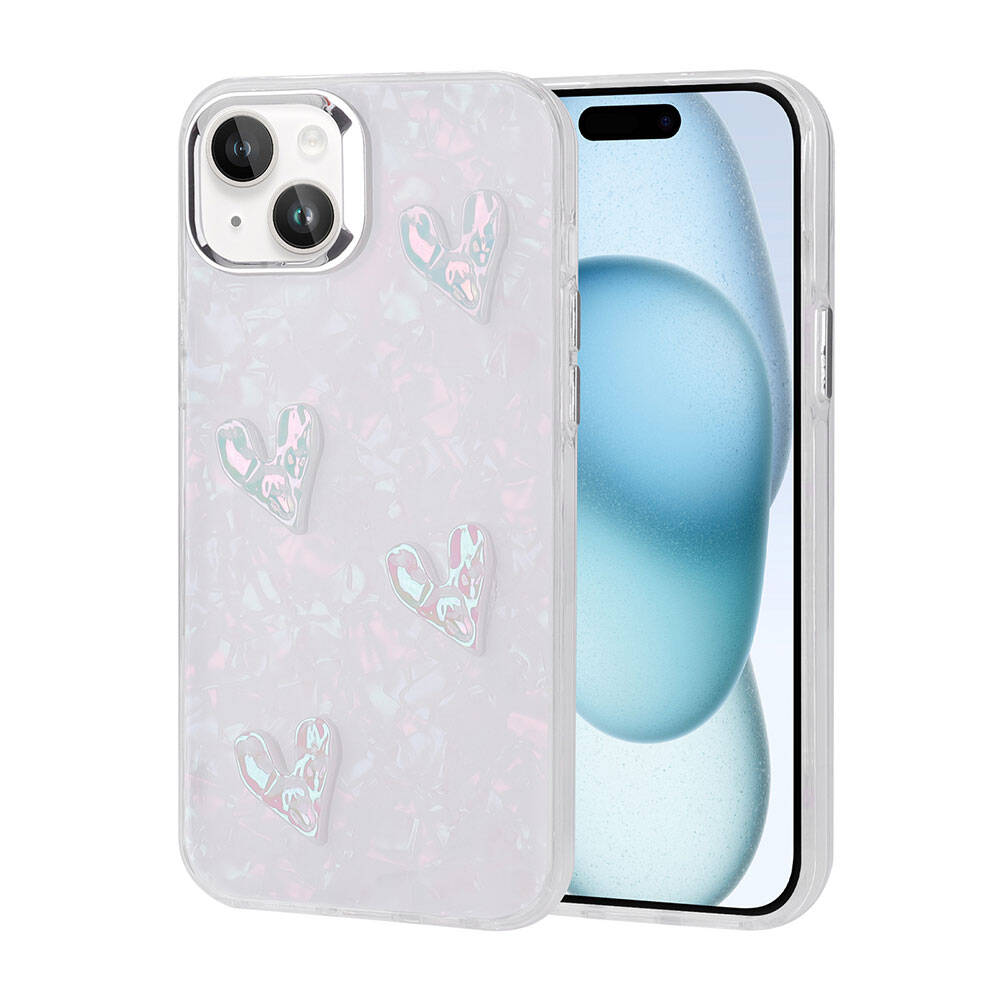 Apple iPhone 14 Kılıf Kabartma Figürlü Parlak Zore Eralli Silikon Kapak Kalp