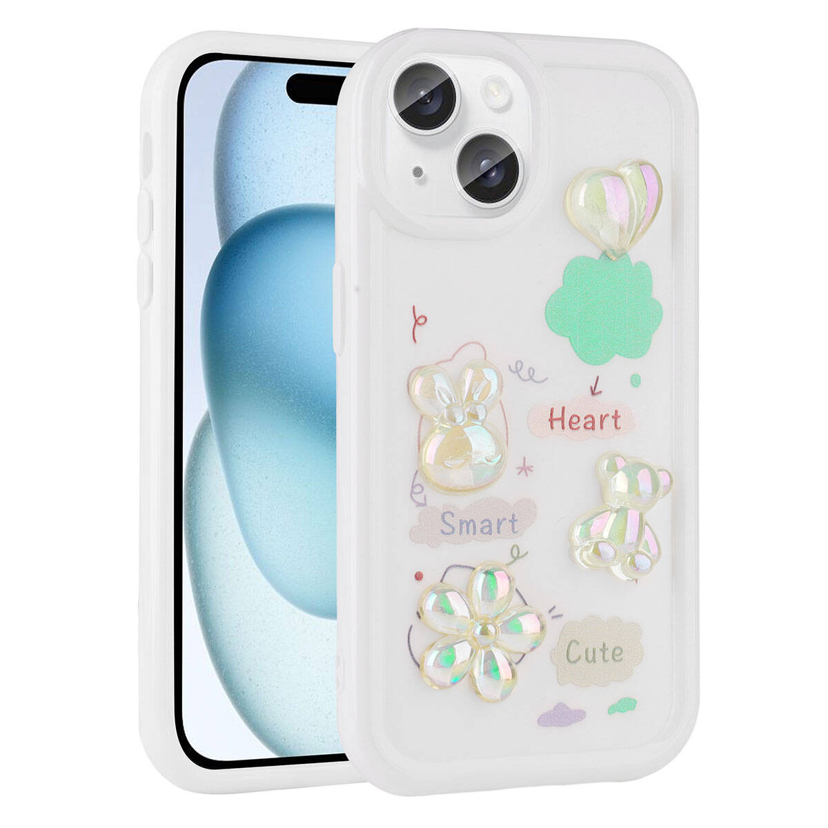 Apple iPhone 14 Kılıf Kabartma Figürlü Parlak Zore Toys Silikon Kapak Açık Yeşil