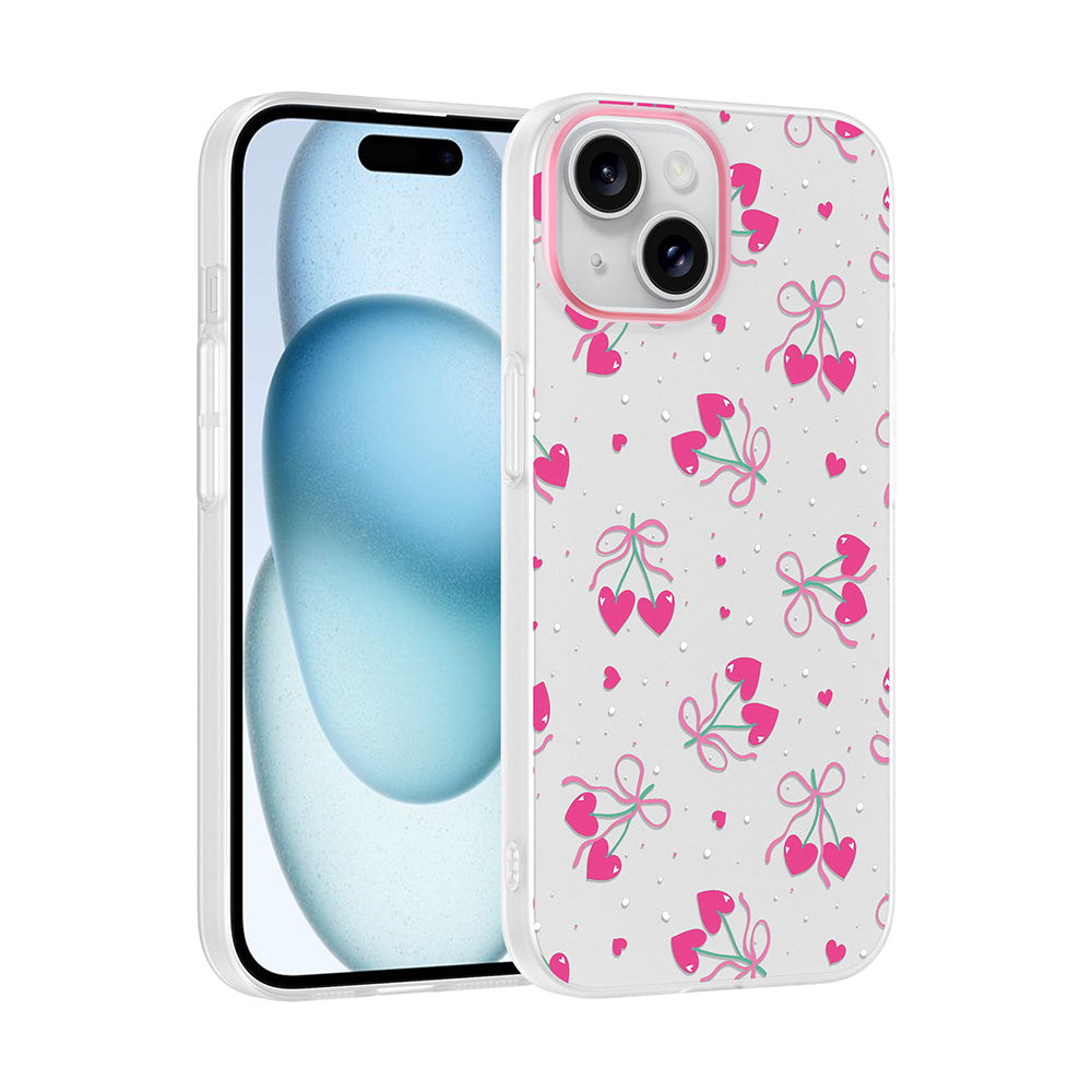 Apple iPhone 14 Kılıf Kamera Korumalı Desenli Zore Klip Kapak Kalpli Kiraz
