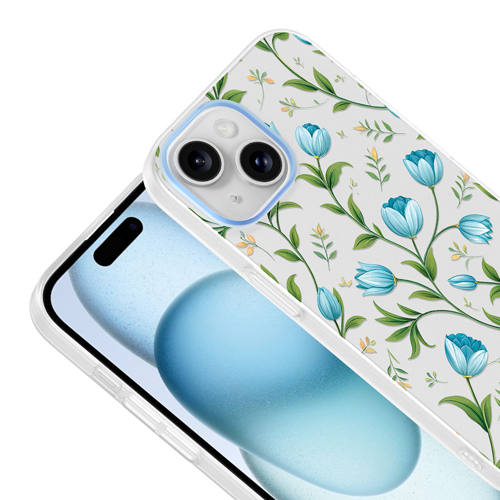 Apple iPhone 14 Kılıf Kamera Korumalı Desenli Zore Klip Kapak Mavi Lale