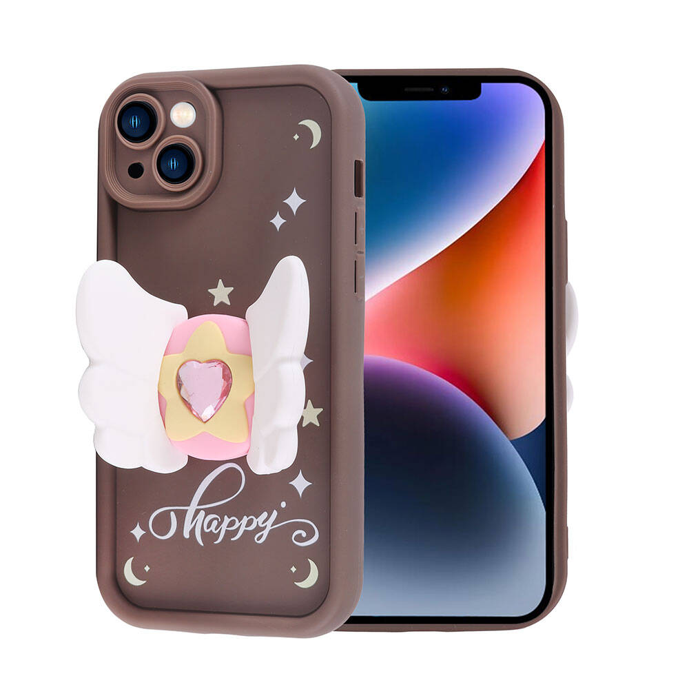 Apple iPhone 14 Kılıf Kamera Korumalı Figür Tasarımlı Zore Kapya Kapak Pembe Koyu