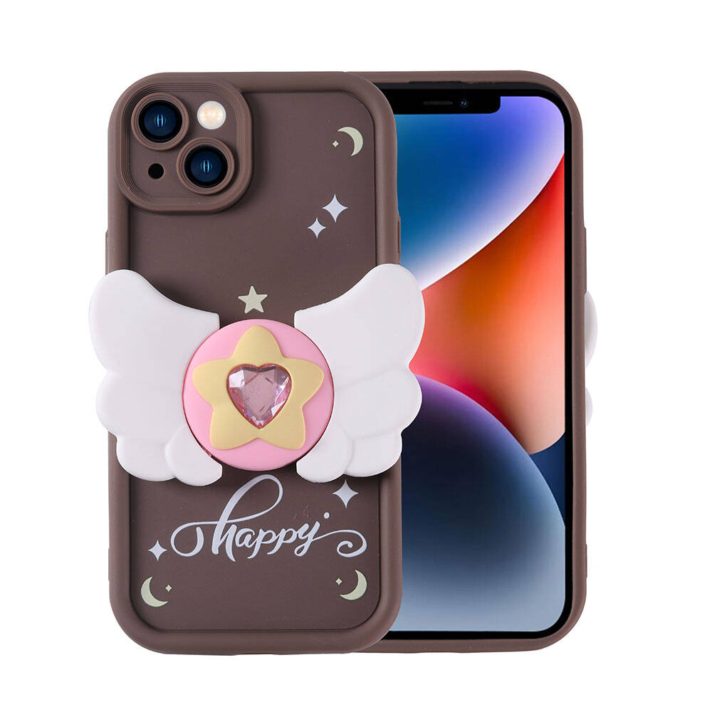 Apple iPhone 14 Kılıf Kamera Korumalı Figür Tasarımlı Zore Kapya Kapak Pembe Koyu