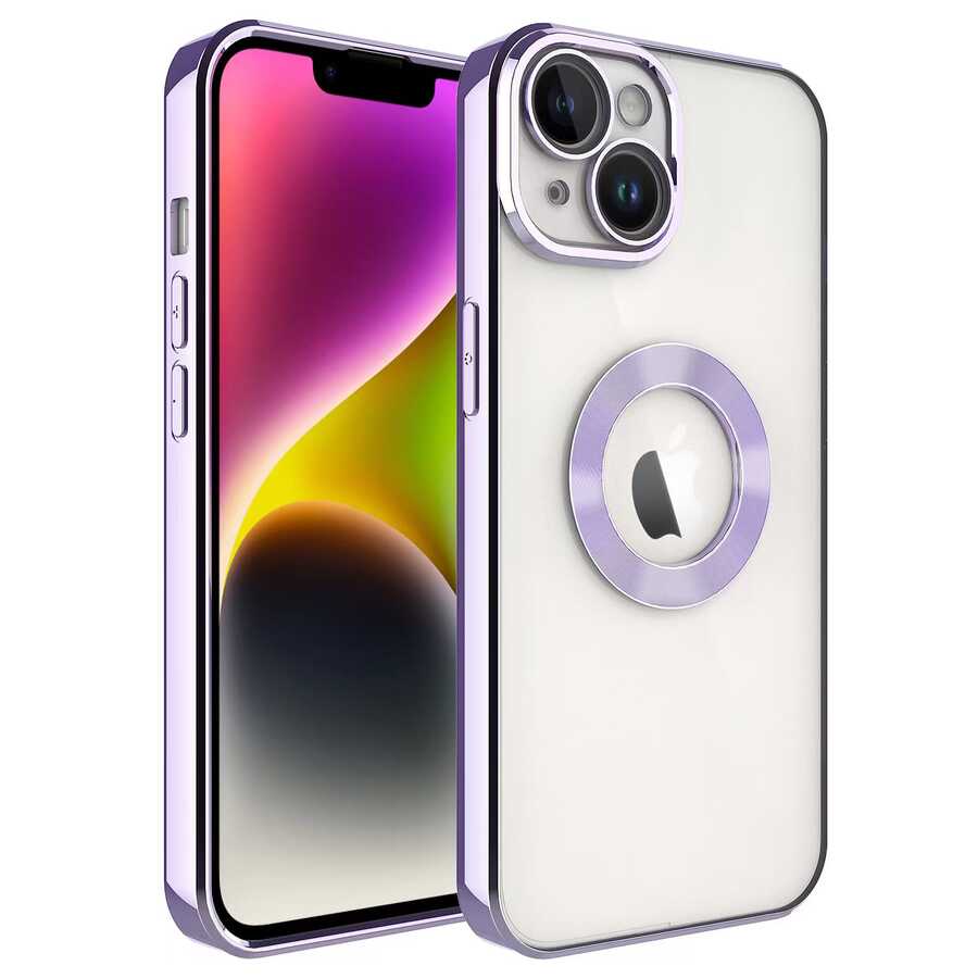 Apple iPhone 14 Kılıf Kamera Korumalı Logo Gösteren Zore Omega Kapak Lila