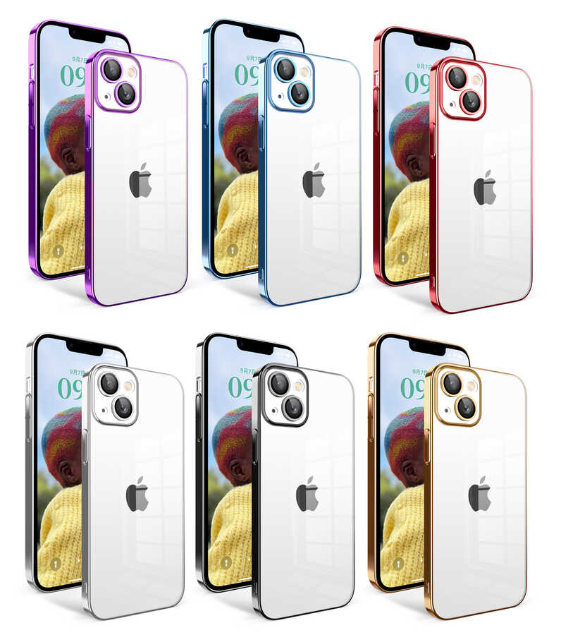 Apple iPhone 14 Kılıf Kamera Korumalı Renkli Çerçeveli Zore Garaj Kapak Gümüş