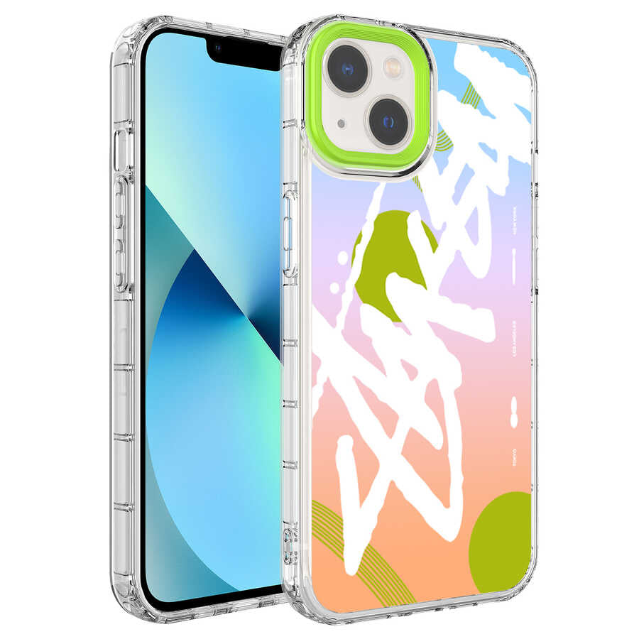 Apple iPhone 14 Kılıf Kamera Korumalı Renkli Desenli Sert Silikon Zore Korn Kapak NO2