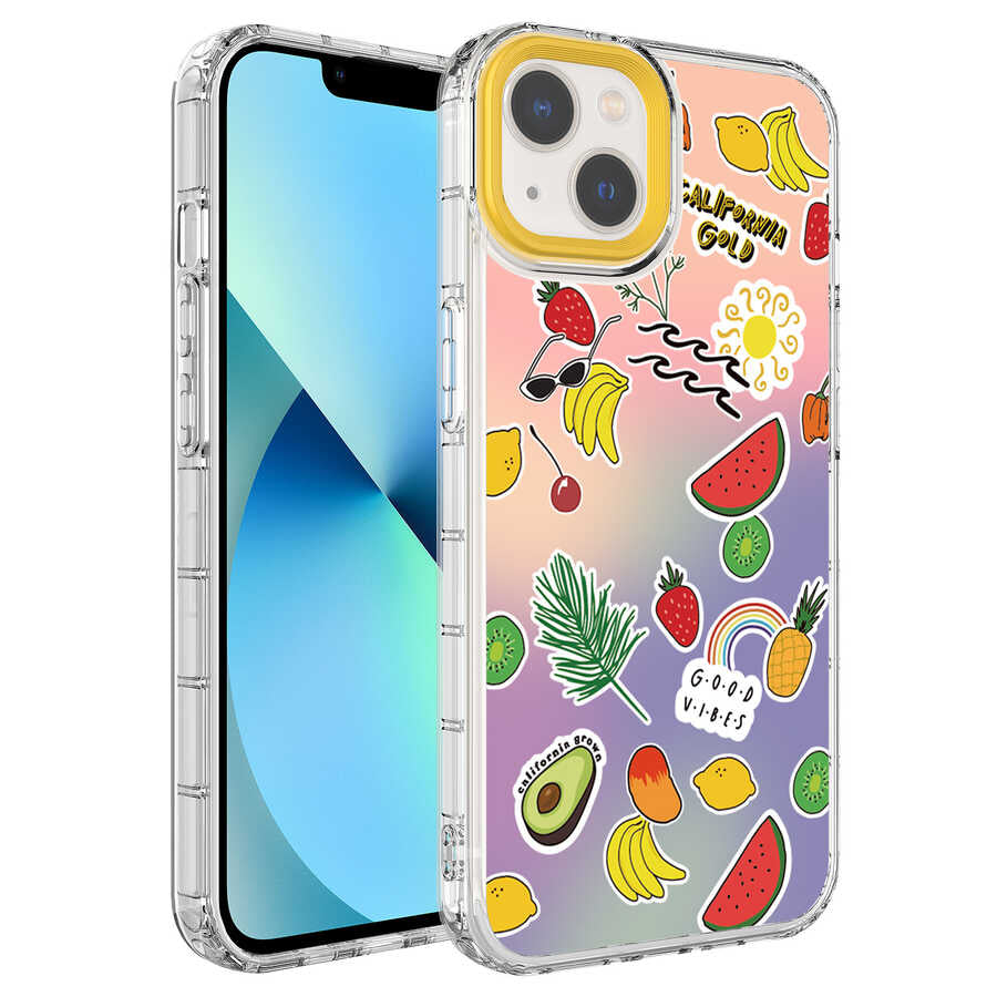 Apple iPhone 14 Kılıf Kamera Korumalı Renkli Desenli Sert Silikon Zore Korn Kapak NO4