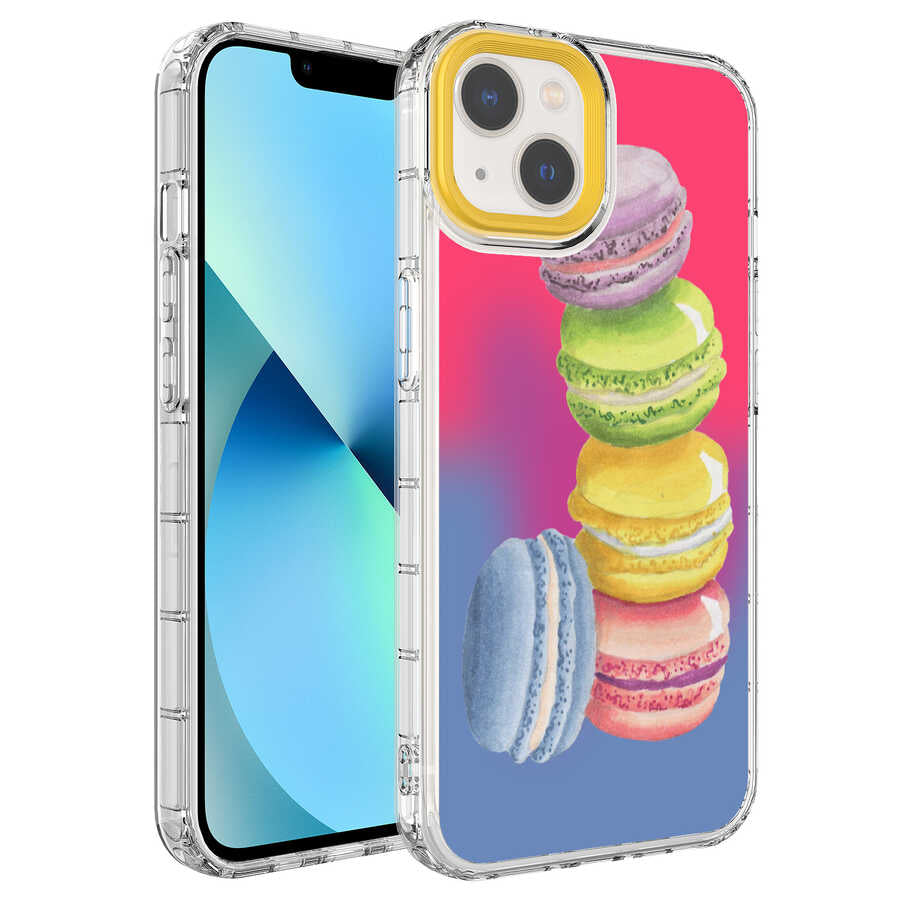 Apple iPhone 14 Kılıf Kamera Korumalı Renkli Desenli Sert Silikon Zore Korn Kapak NO12