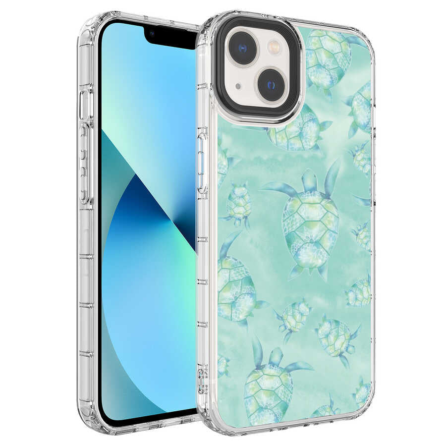 Apple iPhone 14 Kılıf Kamera Korumalı Renkli Desenli Sert Silikon Zore Korn Kapak NO13