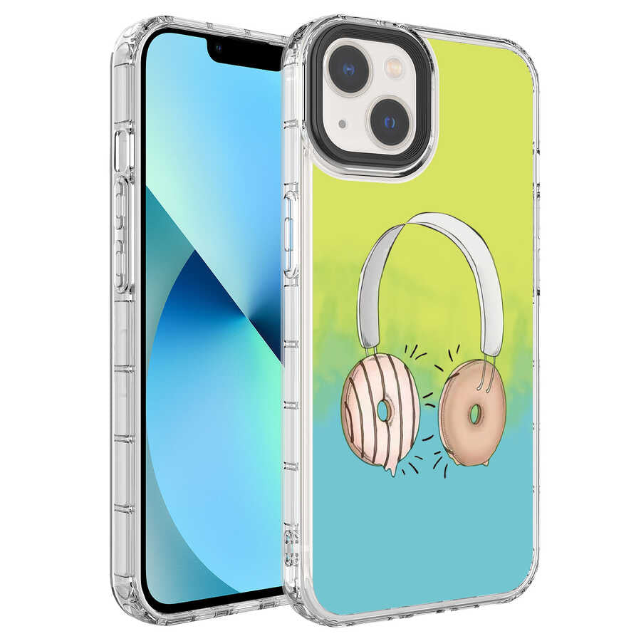 Apple iPhone 14 Kılıf Kamera Korumalı Renkli Desenli Sert Silikon Zore Korn Kapak NO6