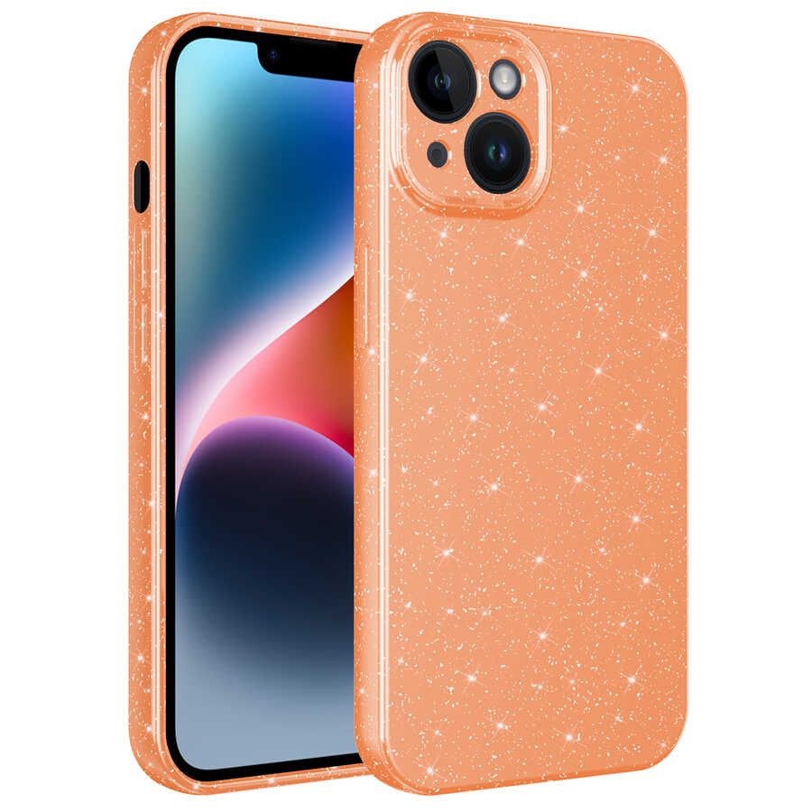 Apple iPhone 14 Kılıf Kamera Korumalı Simli Lüks Zore Koton Kapak Mor