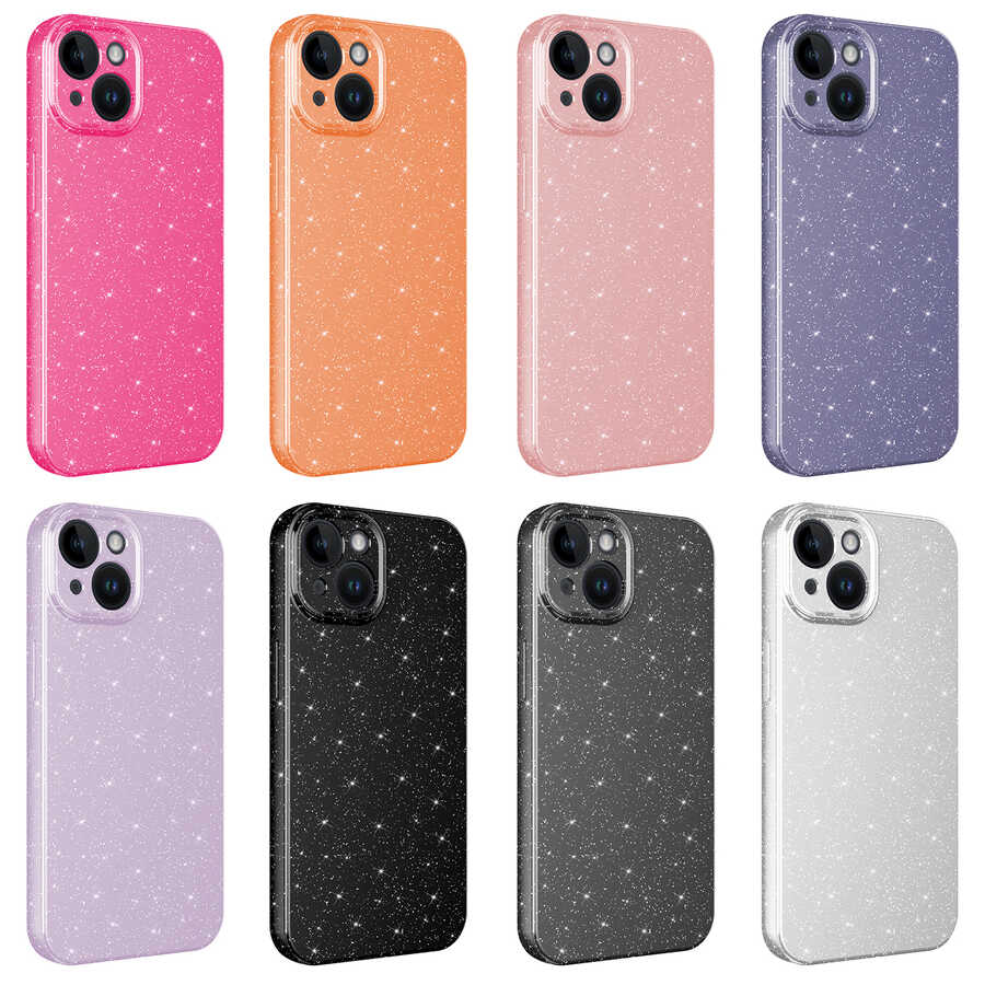Apple iPhone 14 Kılıf Kamera Korumalı Simli Lüks Zore Koton Kapak Turuncu