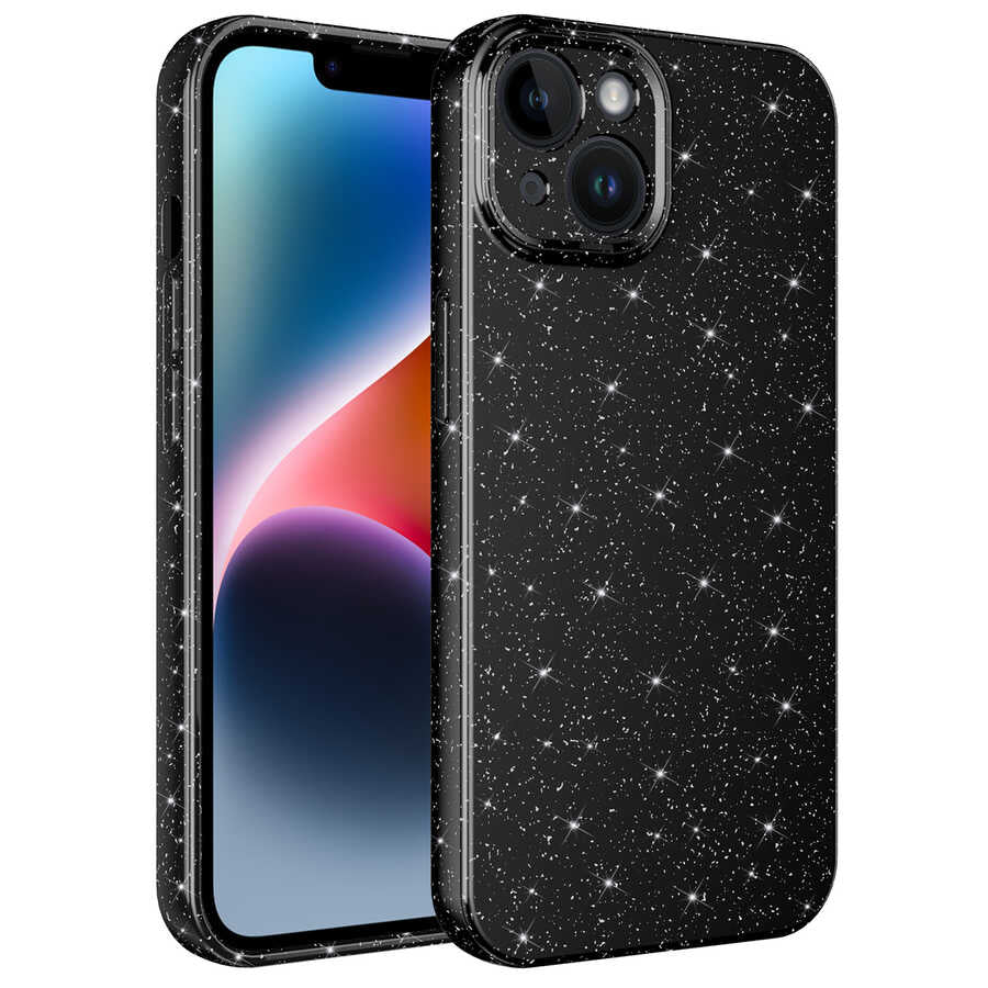 Apple iPhone 14 Kılıf Kamera Korumalı Simli Lüks Zore Koton Kapak Siyah