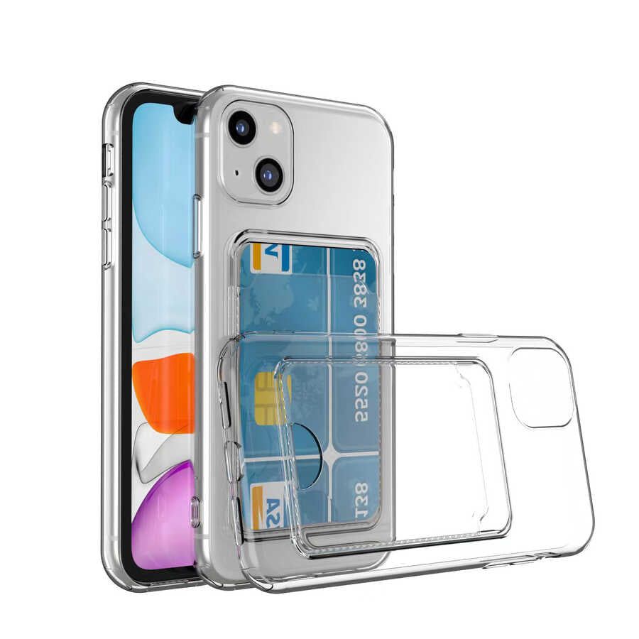 Apple iPhone 14 Kılıf Kartlıklı Şeffaf Zore Setra Clear Silikon Kapak Renksiz
