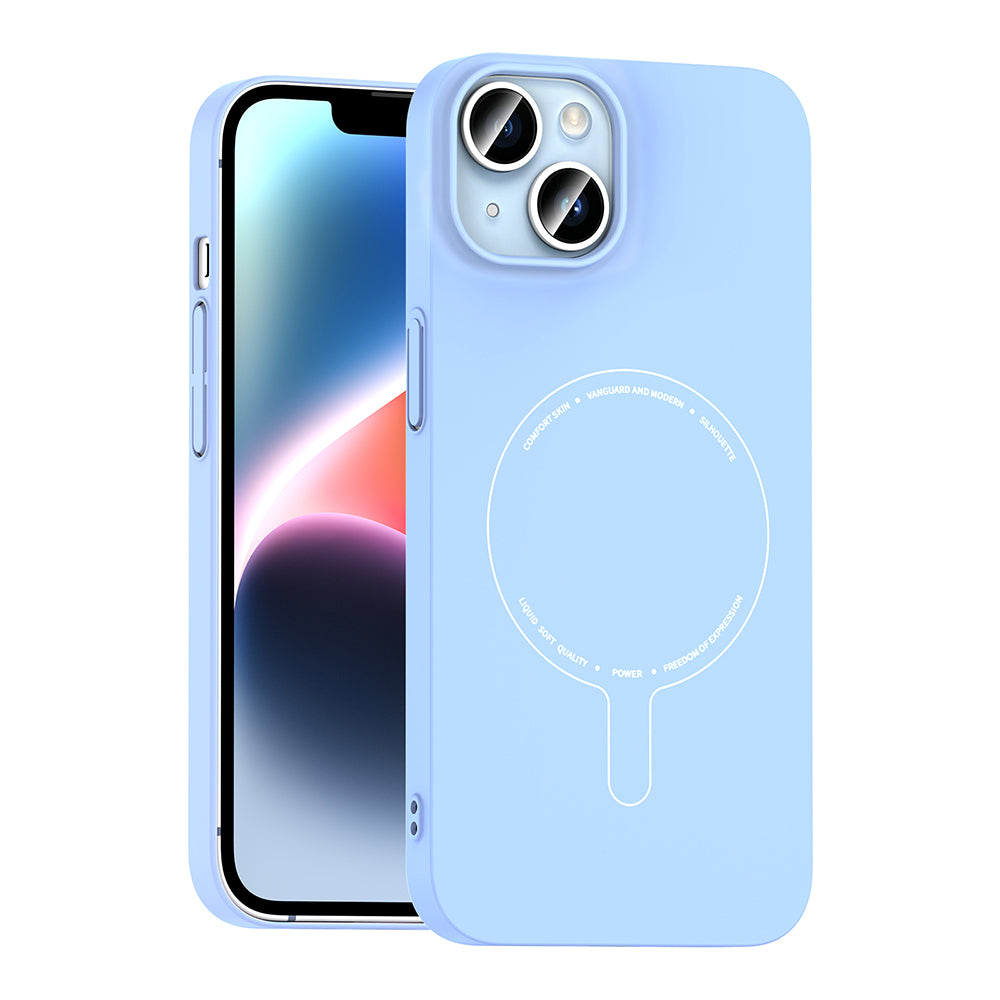 Apple iPhone 14 Kılıf M-Safe Şarj Özellikli Kamera Korumalı Zore Elio Sert PC Kapak Açık Mavi