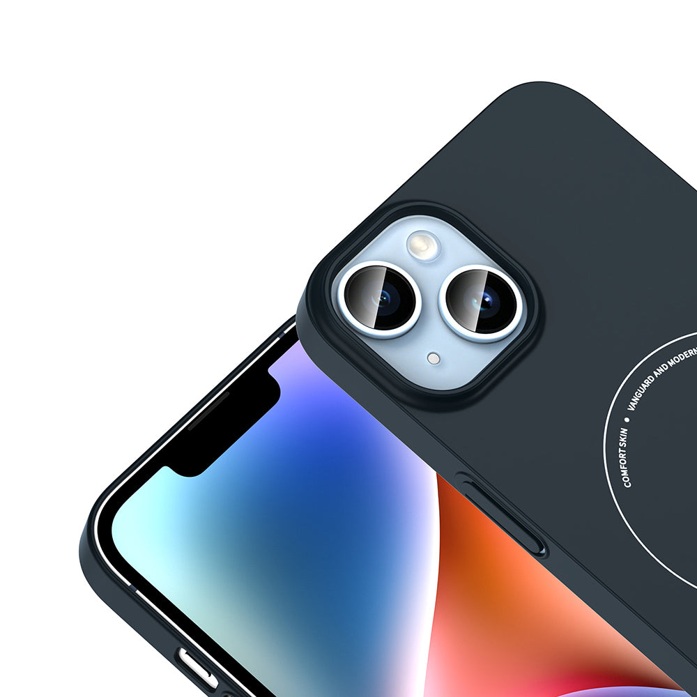 Apple iPhone 14 Kılıf M-Safe Şarj Özellikli Kamera Korumalı Zore Elio Sert PC Kapak Lacivert