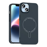 Apple iPhone 14 Kılıf M-Safe Şarj Özellikli Kamera Korumalı Zore Elio Sert PC Kapak Lacivert