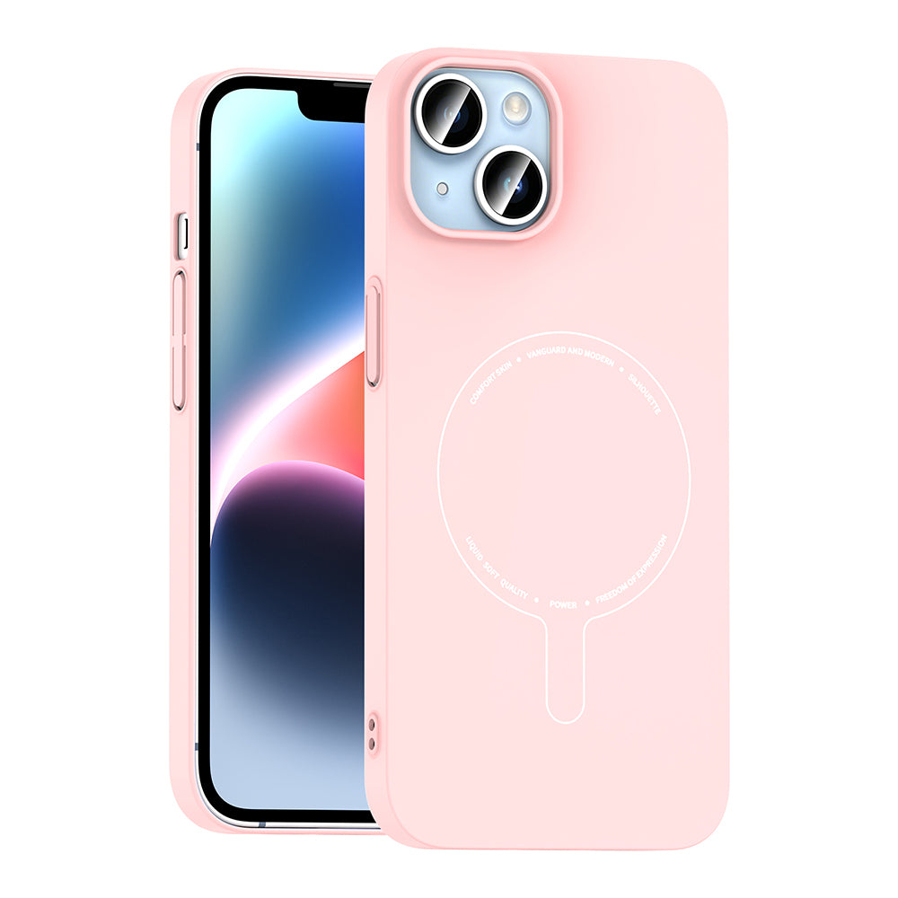 Apple iPhone 14 Kılıf M-Safe Şarj Özellikli Kamera Korumalı Zore Elio Sert PC Kapak Açık Pembe