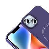Apple iPhone 14 Kılıf M-Safe Şarj Özellikli Kamera Korumalı Zore Elio Sert PC Kapak Derin Mor