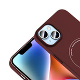 Apple iPhone 14 Kılıf M-Safe Şarj Özellikli Kamera Korumalı Zore Elio Sert PC Kapak Bordo