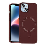 Apple iPhone 14 Kılıf M-Safe Şarj Özellikli Kamera Korumalı Zore Elio Sert PC Kapak Bordo