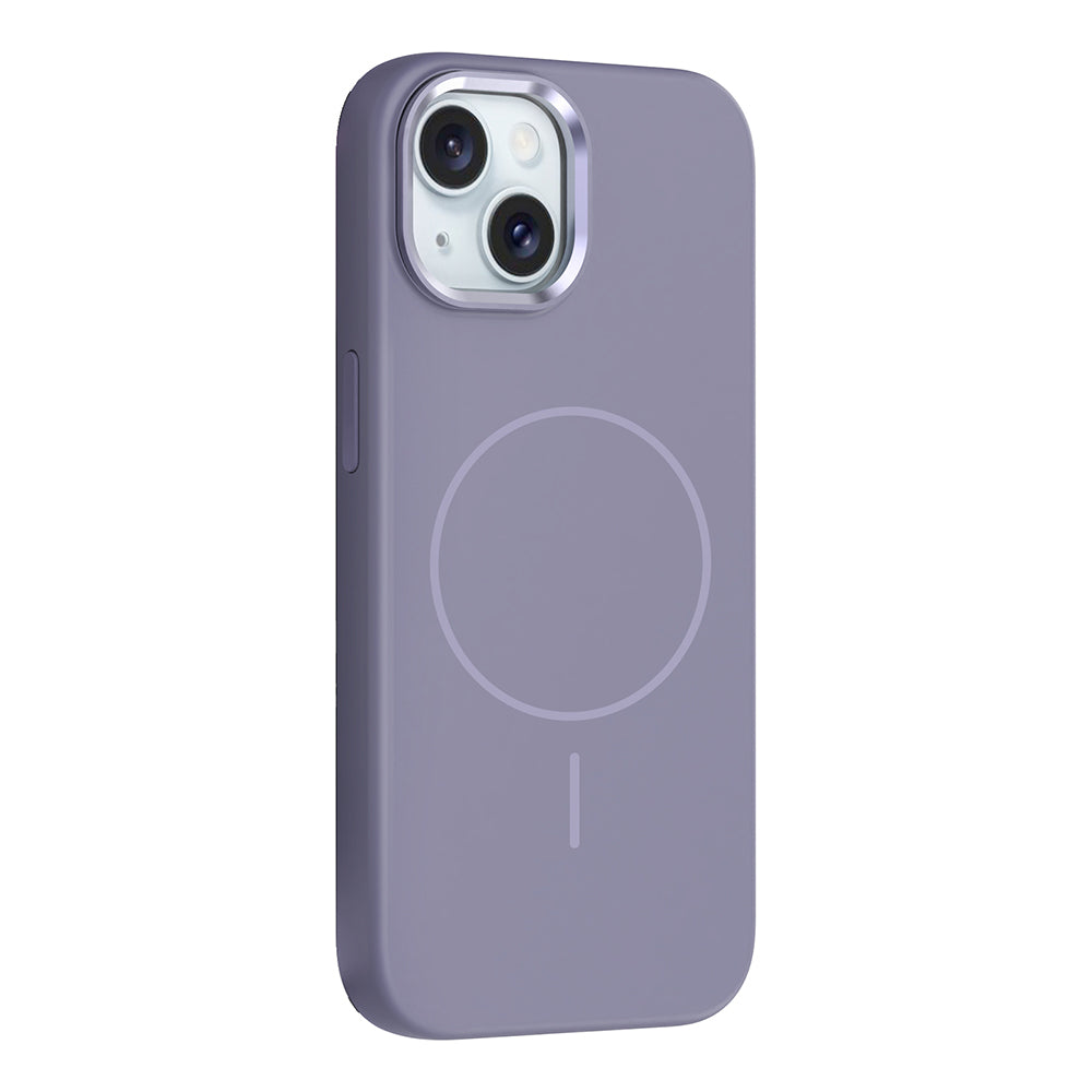 Apple iPhone 14 Kılıf M-Safe Şarj Özellikli Metal Kamera Çerçeveli Zore Edi Silikon Kapak Lavendery Gray