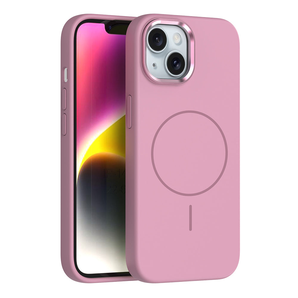 Apple iPhone 14 Kılıf M-Safe Şarj Özellikli Metal Kamera Çerçeveli Zore Edi Silikon Kapak Turuncu