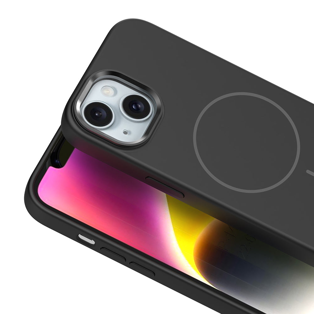 Apple iPhone 14 Kılıf M-Safe Şarj Özellikli Metal Kamera Çerçeveli Zore Edi Silikon Kapak Turuncu