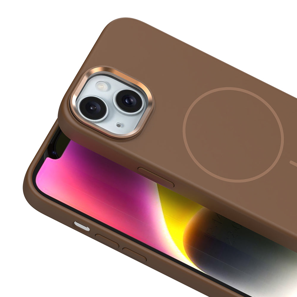 Apple iPhone 14 Kılıf M-Safe Şarj Özellikli Metal Kamera Çerçeveli Zore Edi Silikon Kapak Turuncu