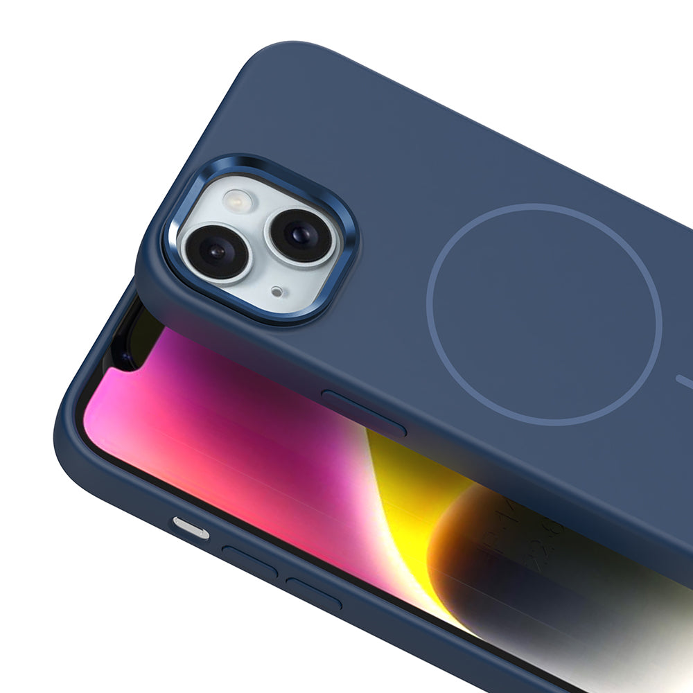 Apple iPhone 14 Kılıf M-Safe Şarj Özellikli Metal Kamera Çerçeveli Zore Edi Silikon Kapak Turuncu