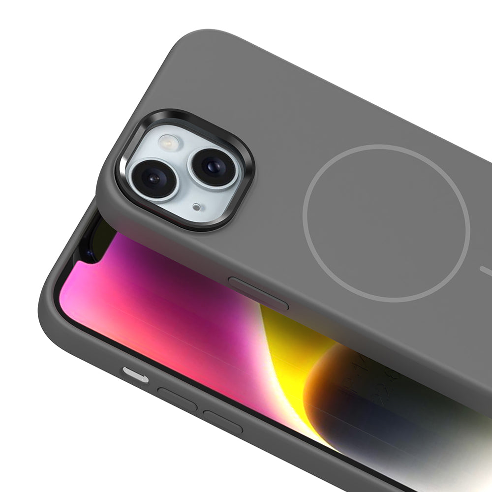 Apple iPhone 14 Kılıf M-Safe Şarj Özellikli Metal Kamera Çerçeveli Zore Edi Silikon Kapak Turuncu