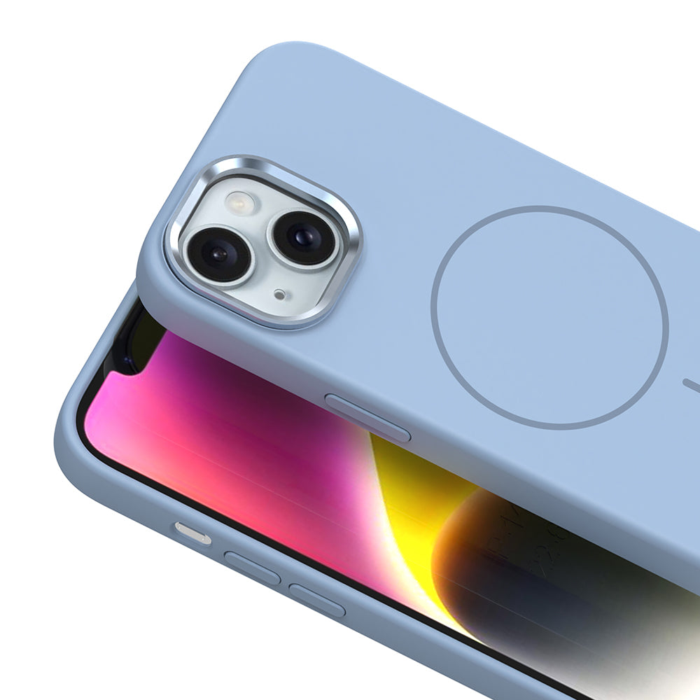 Apple iPhone 14 Kılıf M-Safe Şarj Özellikli Metal Kamera Çerçeveli Zore Edi Silikon Kapak Turuncu
