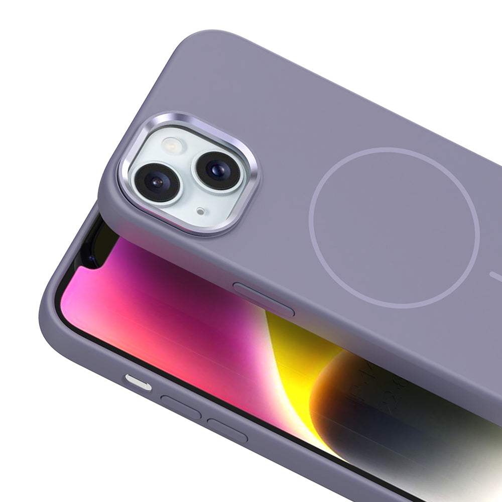 Apple iPhone 14 Kılıf M-Safe Şarj Özellikli Metal Kamera Çerçeveli Zore Edi Silikon Kapak Turuncu