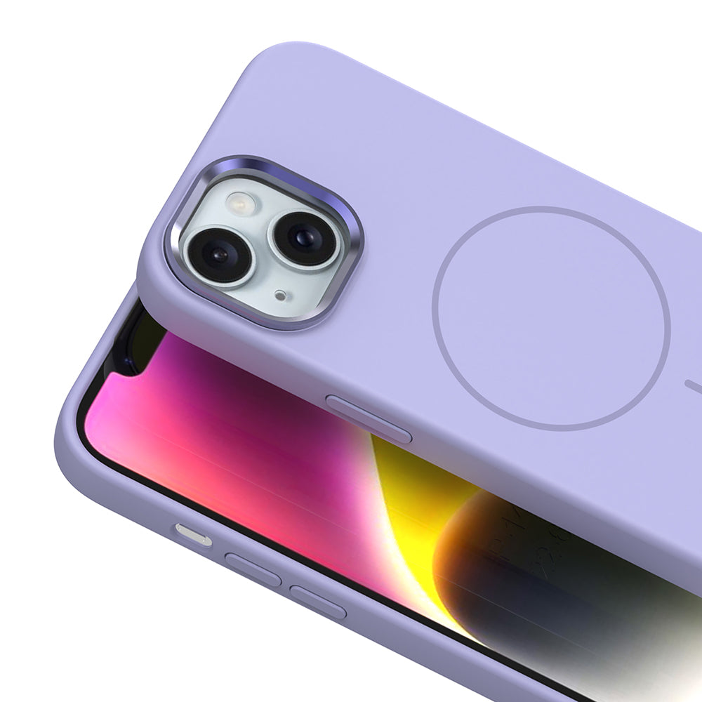 Apple iPhone 14 Kılıf M-Safe Şarj Özellikli Metal Kamera Çerçeveli Zore Edi Silikon Kapak Turuncu