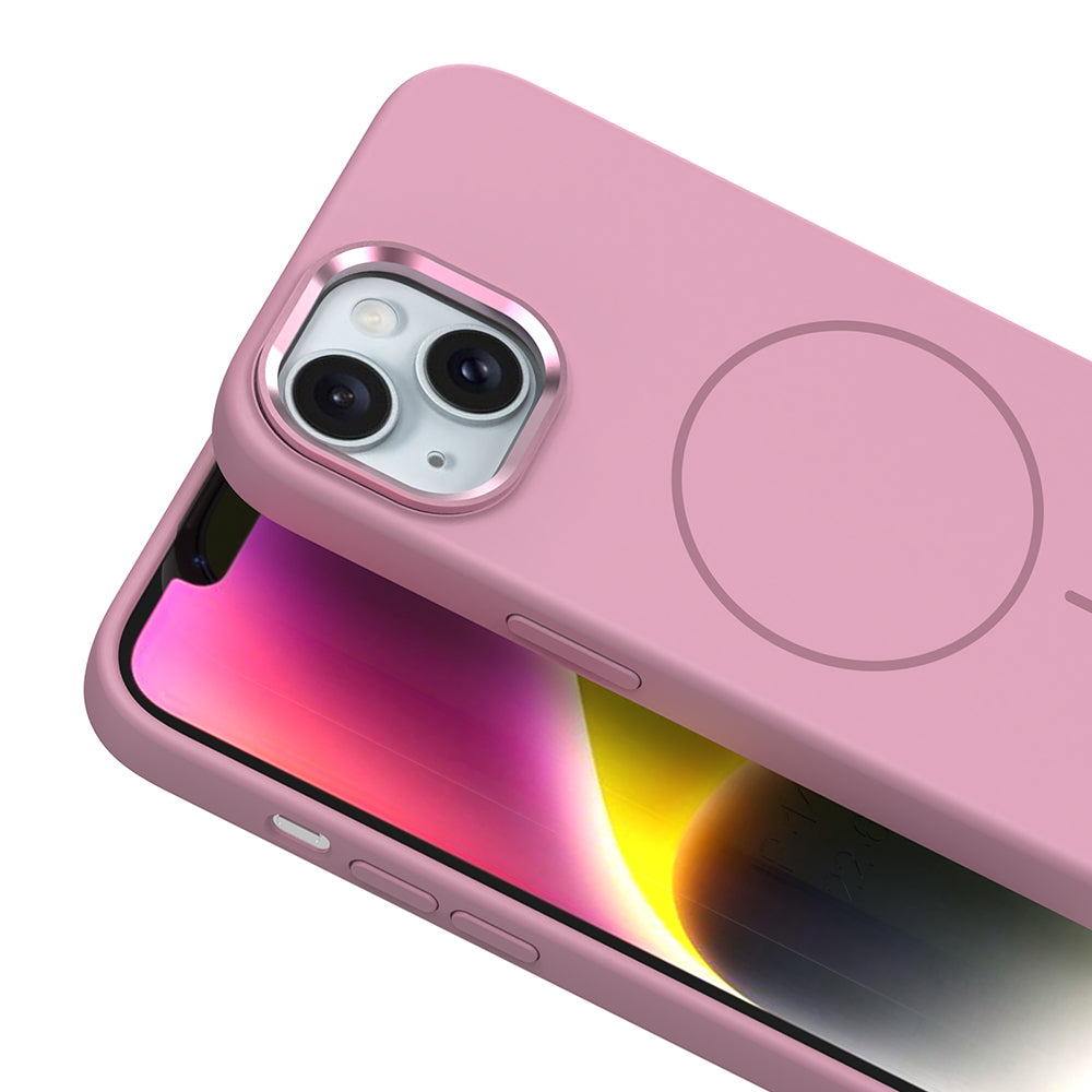 Apple iPhone 14 Kılıf M-Safe Şarj Özellikli Metal Kamera Çerçeveli Zore Edi Silikon Kapak Turuncu