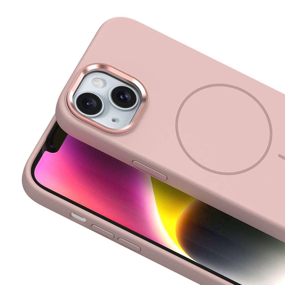 Apple iPhone 14 Kılıf M-Safe Şarj Özellikli Metal Kamera Çerçeveli Zore Edi Silikon Kapak Turuncu