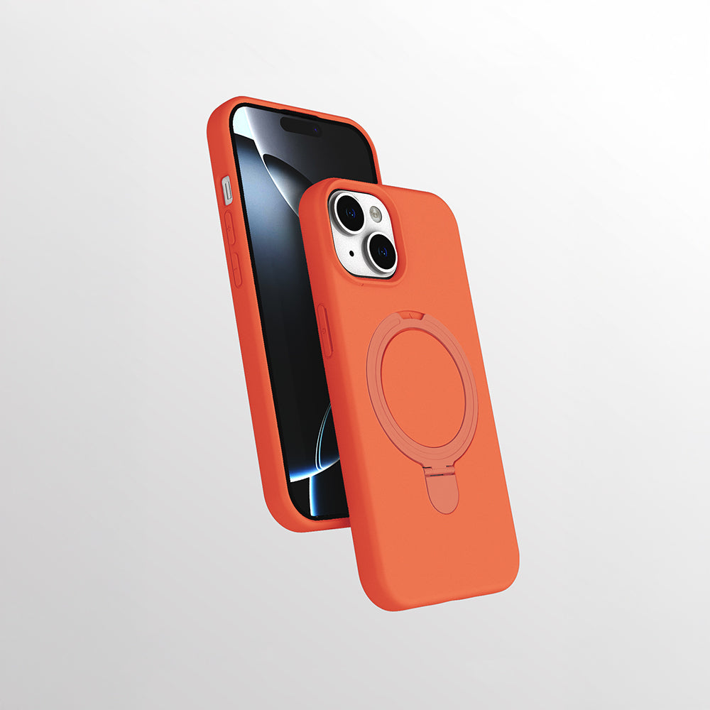 Apple iPhone 14 Kılıf M-safe Şarj Özellikli Standlı Zore Samara Kapak Turuncu