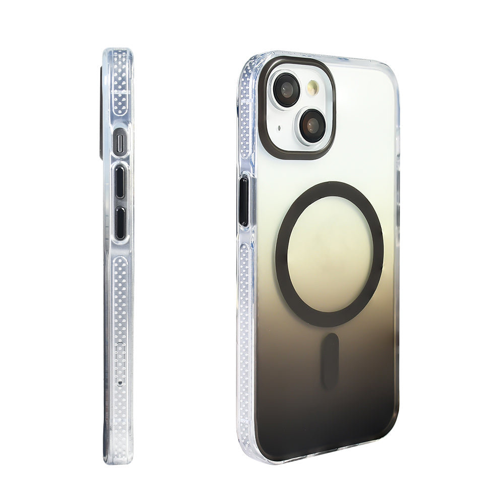 Apple iPhone 14 Kılıf M-safe Şarj Özellikli Transparan Renk Geçişli Zore Toros Kapak Rose Pembe