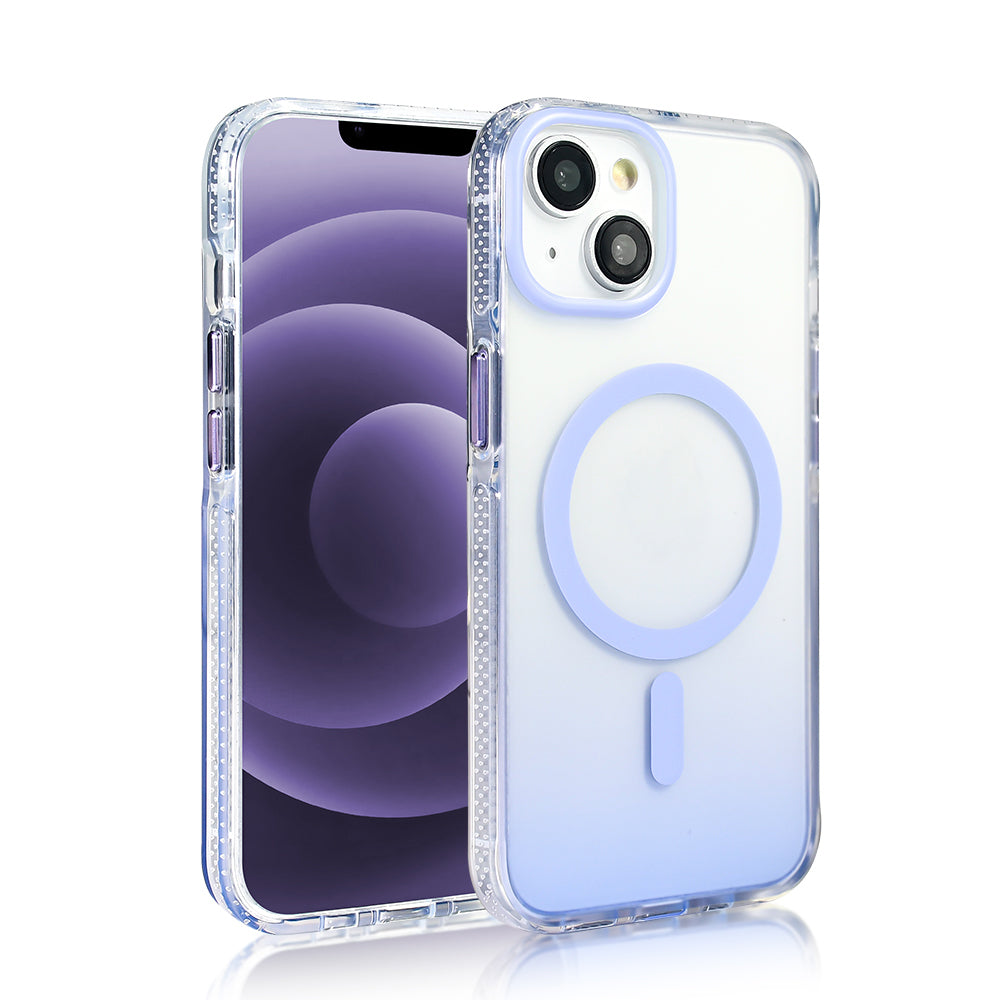 Apple iPhone 14 Kılıf M-safe Şarj Özellikli Transparan Renk Geçişli Zore Toros Kapak Lila