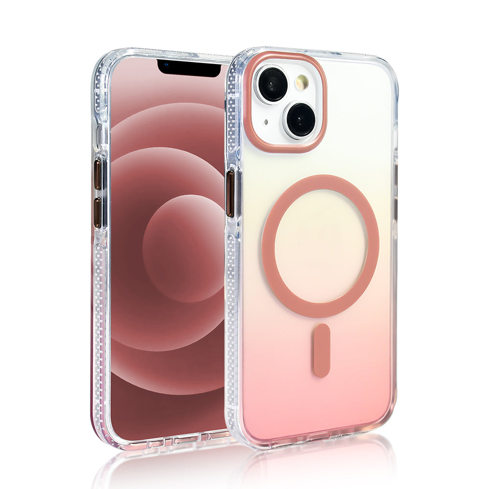Apple iPhone 14 Kılıf M-safe Şarj Özellikli Transparan Renk Geçişli Zore Toros Kapak Mor