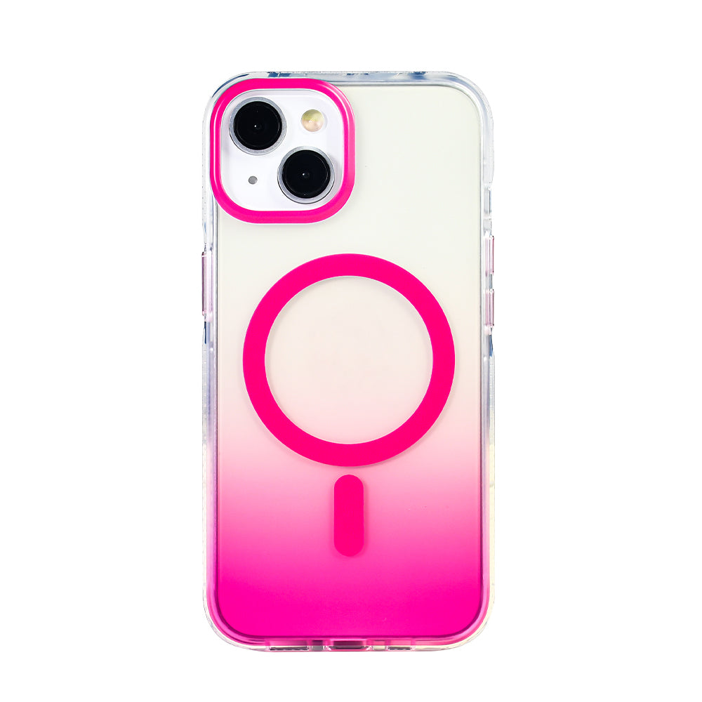 Apple iPhone 14 Kılıf M-safe Şarj Özellikli Transparan Renk Geçişli Zore Toros Kapak Rose Pembe