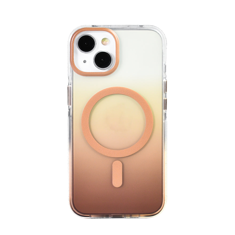 Apple iPhone 14 Kılıf M-safe Şarj Özellikli Transparan Renk Geçişli Zore Toros Kapak Gold