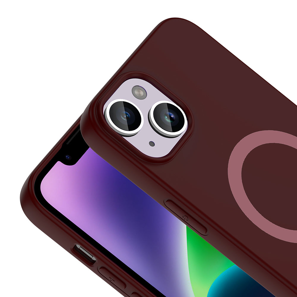 Apple iPhone 14 Kılıf M-Safe Şarj Özellikli Zore Aris Silikon Kapak Mürdüm