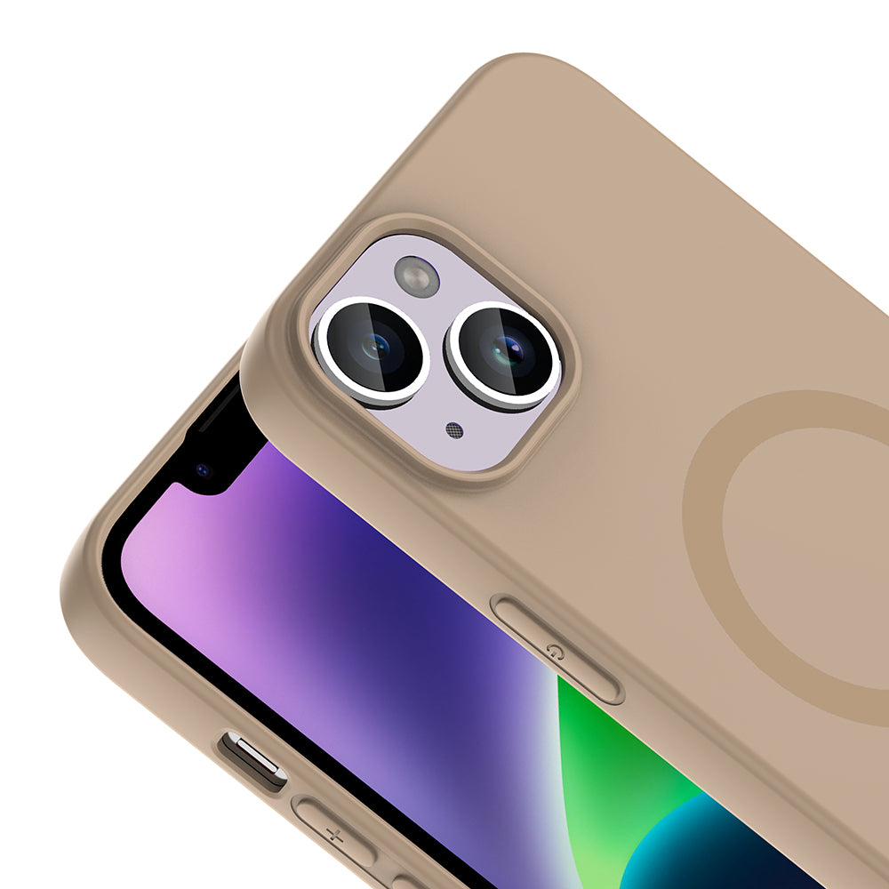 Apple iPhone 14 Kılıf M-Safe Şarj Özellikli Zore Aris Silikon Kapak Krem