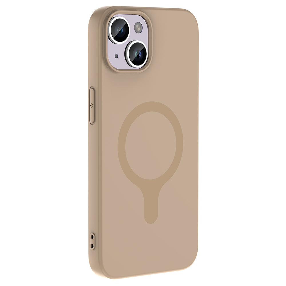 Apple iPhone 14 Kılıf M-Safe Şarj Özellikli Zore Aris Silikon Kapak Krem