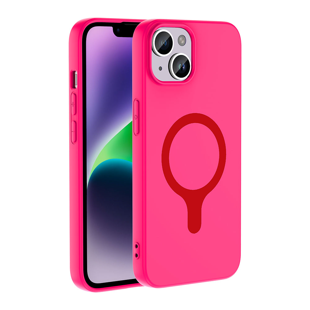 Apple iPhone 14 Kılıf M-Safe Şarj Özellikli Zore Aris Silikon Kapak Koyu Pembe
