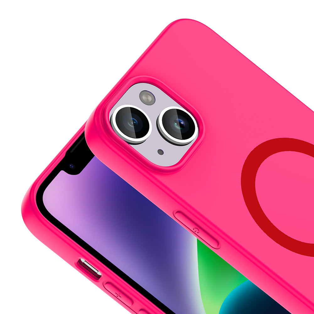 Apple iPhone 14 Kılıf M-Safe Şarj Özellikli Zore Aris Silikon Kapak Koyu Pembe