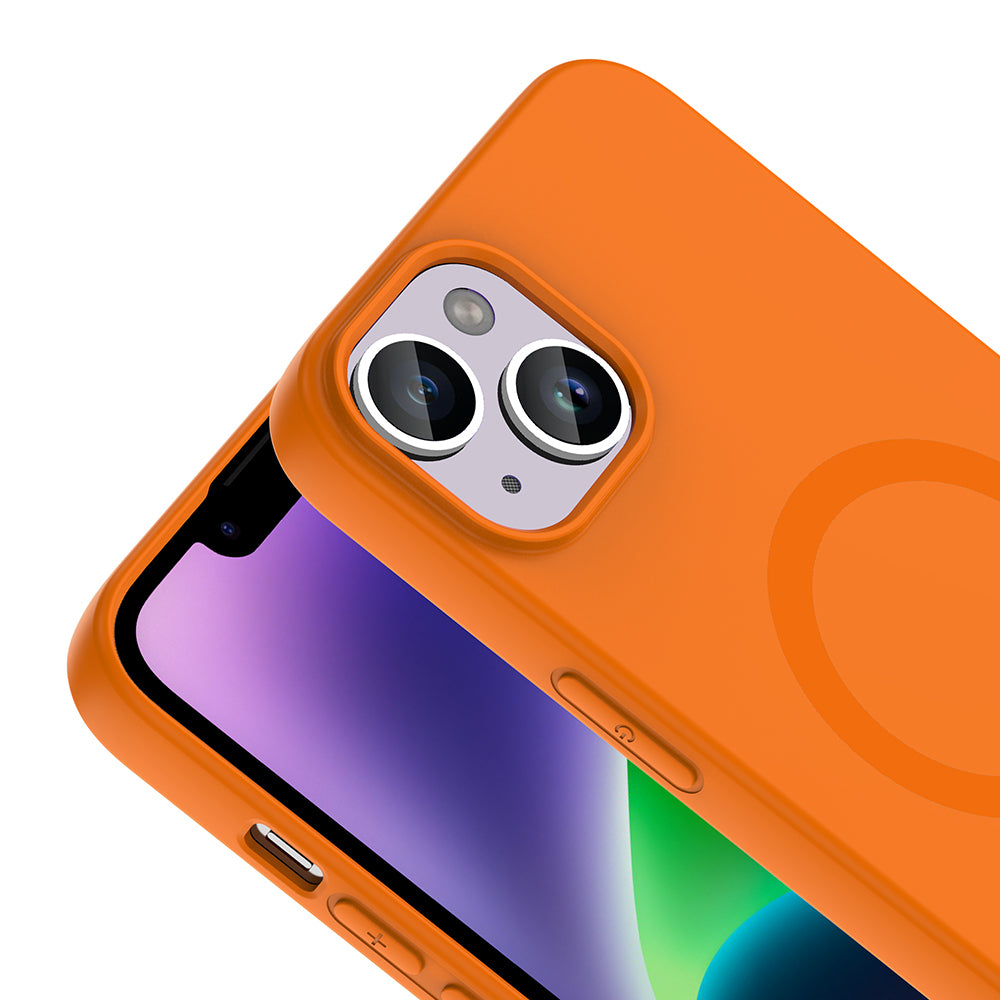 Apple iPhone 14 Kılıf M-Safe Şarj Özellikli Zore Aris Silikon Kapak Turuncu