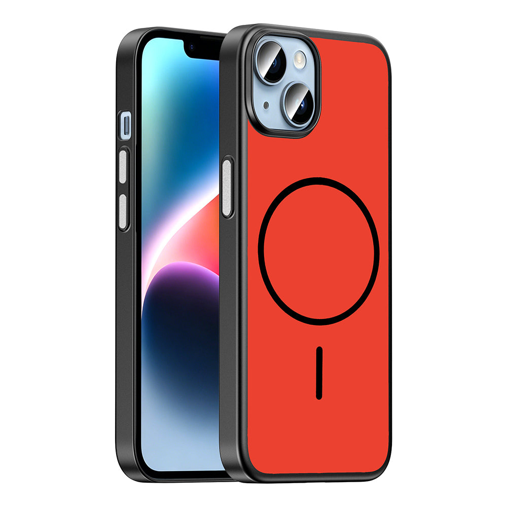 Apple iPhone 14 Kılıf M-Safe Şarj Özellikli Zore Lora PC Kapak Kırmızı-Gri