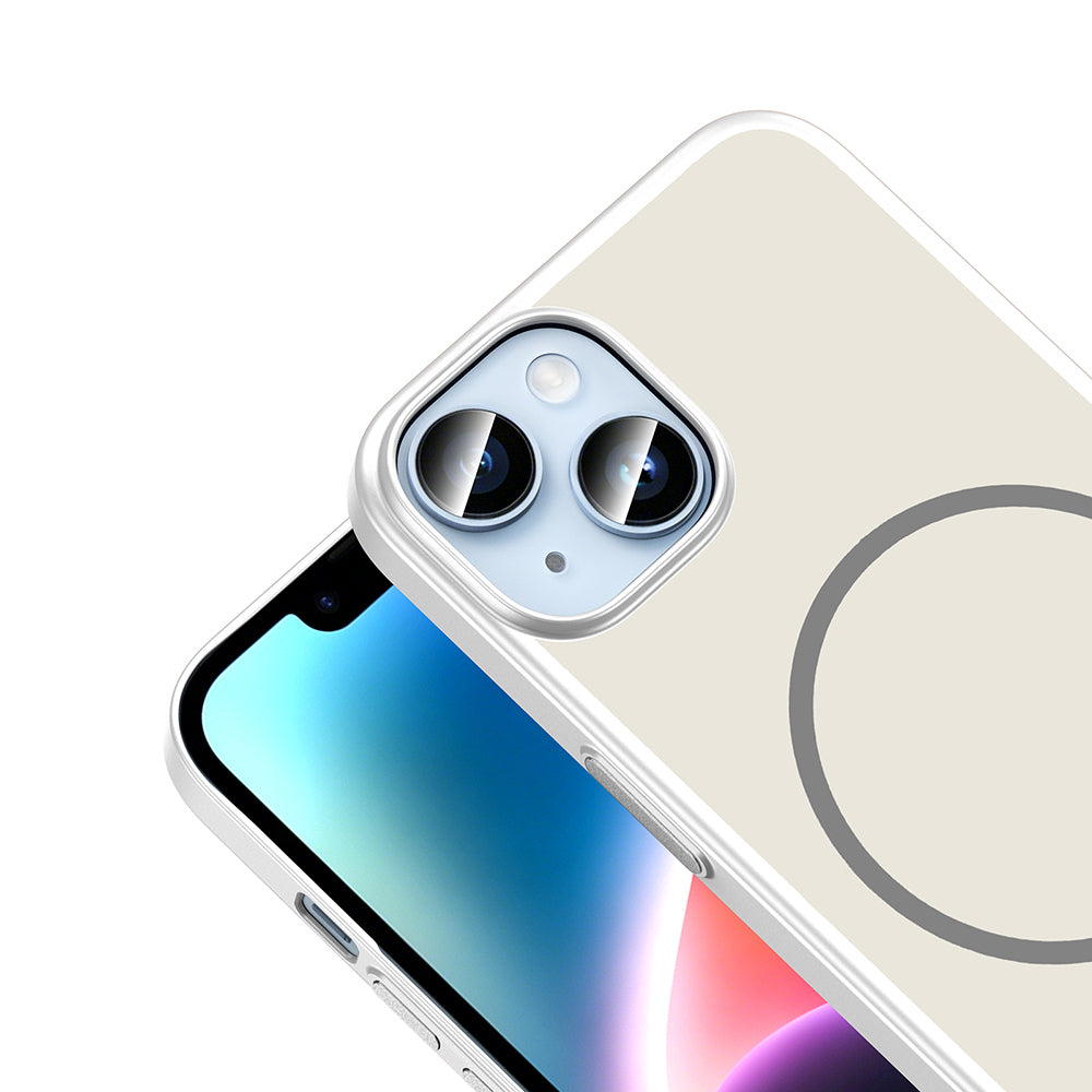 Apple iPhone 14 Kılıf M-Safe Şarj Özellikli Zore Lora PC Kapak Gümüş